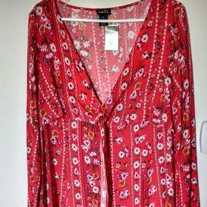 Red Floral V neck boho dress